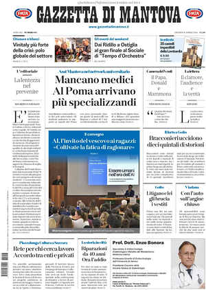 Prima pagina Gazzetta di Mantova di oggi - Quotidiano regionale
