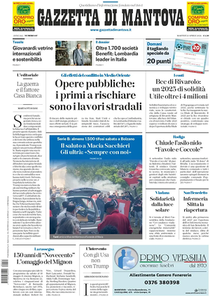 Prima pagina Gazzetta di Mantova di oggi - Quotidiano regionale