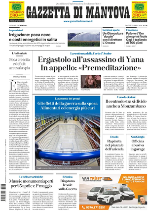 Prima pagina Gazzetta di Mantova di oggi - Quotidiano regionale