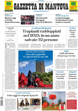 Prima pagina Gazzetta di Mantova di oggi - Quotidiano regionale