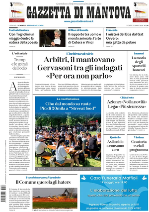 Prima pagina Gazzetta di Mantova di oggi - Quotidiano regionale