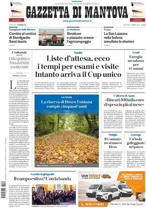 Prima pagina Gazzetta di Mantova di oggi - Quotidiano regionale