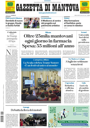Prima pagina Gazzetta di Mantova di oggi - Quotidiano regionale