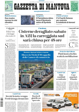 Prima pagina Gazzetta di Mantova di oggi - Quotidiano regionale