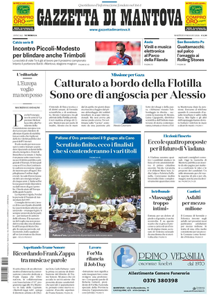 Prima pagina Gazzetta di Mantova di oggi - Quotidiano regionale