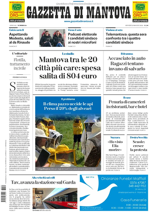 Prima pagina Gazzetta di Mantova di oggi - Quotidiano regionale