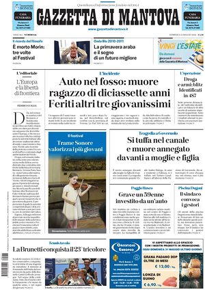Prima pagina Gazzetta di Mantova di oggi - Quotidiano regionale