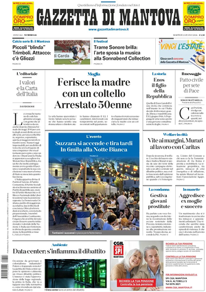 Prima pagina Gazzetta di Mantova di oggi - Quotidiano regionale