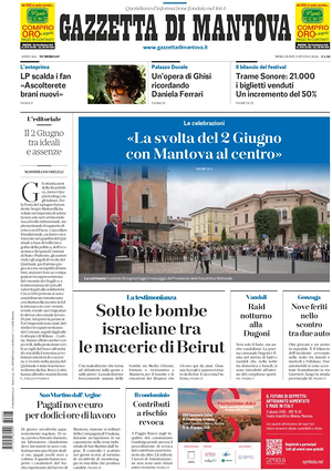 Prima pagina Gazzetta di Mantova di oggi - Quotidiano regionale