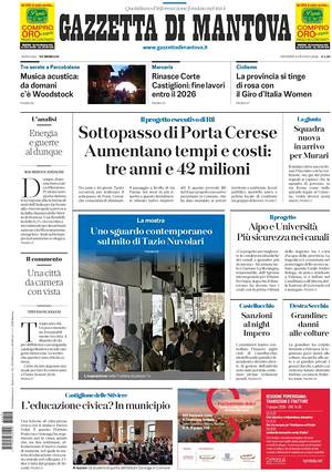 Prima pagina Gazzetta di Mantova di oggi - Quotidiano regionale