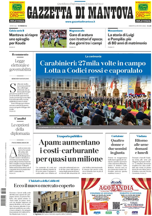 Prima pagina Gazzetta di Mantova di oggi - Quotidiano regionale