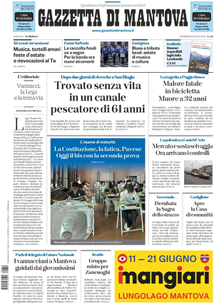 Prima pagina Gazzetta di Mantova di oggi - Quotidiano regionale