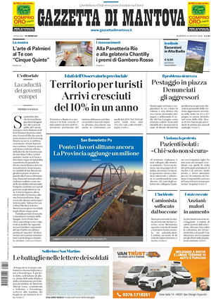 Prima pagina Gazzetta di Mantova di oggi - Quotidiano regionale