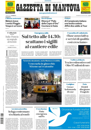 Prima pagina Gazzetta di Mantova di oggi - Quotidiano regionale