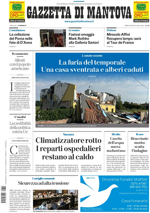 Prima pagina Gazzetta di Mantova di oggi - Quotidiano regionale