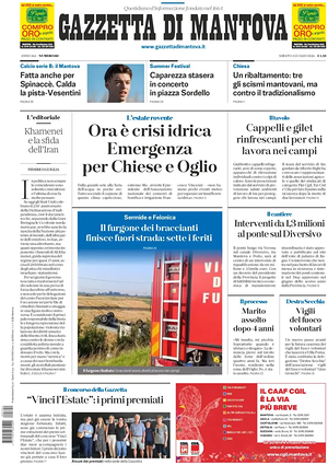 Prima pagina Gazzetta di Mantova di oggi - Quotidiano regionale