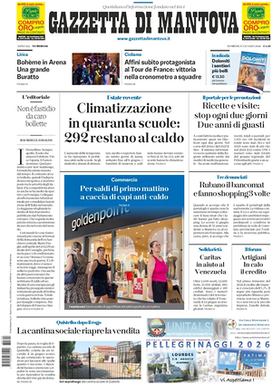 Prima pagina Gazzetta di Mantova di oggi - Quotidiano regionale