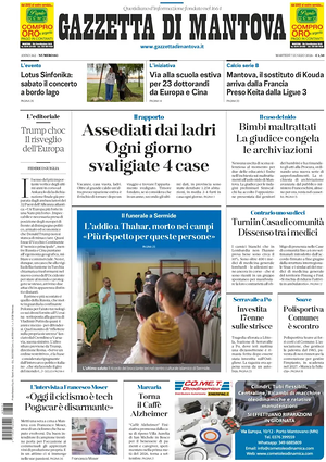 Prima pagina Gazzetta di Mantova di oggi - Quotidiano regionale