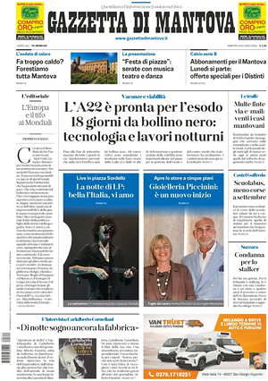 Prima pagina Gazzetta di Mantova di oggi - Quotidiano regionale