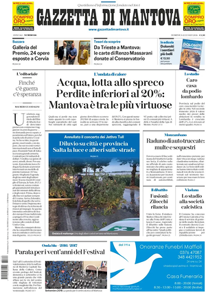 Prima pagina Gazzetta di Mantova di oggi - Quotidiano regionale