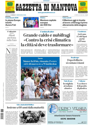 Prima pagina Gazzetta di Mantova di oggi - Quotidiano regionale