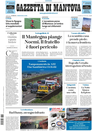Prima pagina Gazzetta di Mantova di oggi - Quotidiano regionale