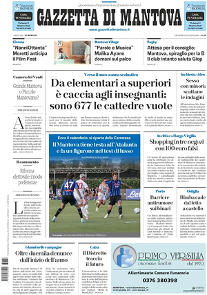 Prima pagina Gazzetta di Mantova di oggi - Quotidiano regionale