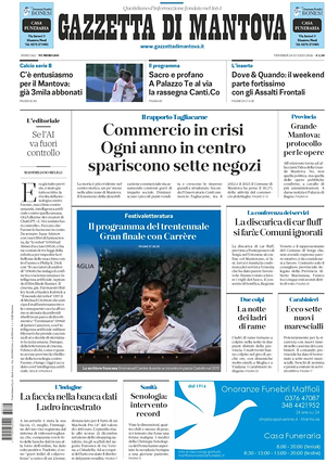 Prima pagina Gazzetta di Mantova di oggi - Quotidiano regionale
