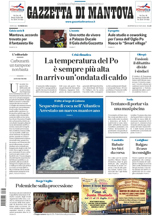 Prima pagina Gazzetta di Mantova di oggi - Quotidiano regionale