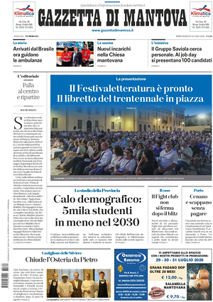 Prima pagina Gazzetta di Mantova di oggi - Quotidiano regionale