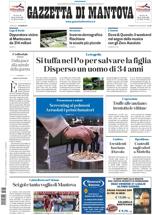 Prima pagina Gazzetta di Mantova di oggi - Quotidiano regionale