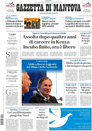 Prima pagina Gazzetta di Mantova di oggi - Quotidiano regionale