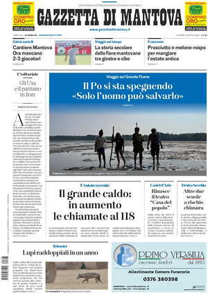 Prima pagina Gazzetta di Mantova di oggi - Quotidiano regionale