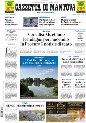 Prima pagina Gazzetta di Mantova di oggi - Quotidiano regionale