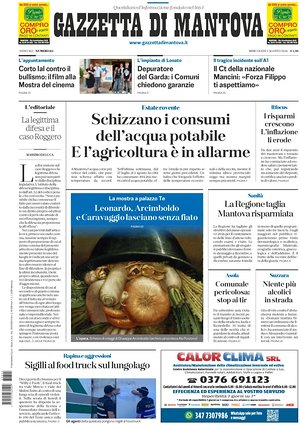 Prima pagina Gazzetta di Mantova di oggi - Quotidiano regionale