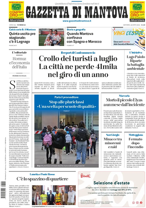 Prima pagina Gazzetta di Mantova di oggi - Quotidiano regionale