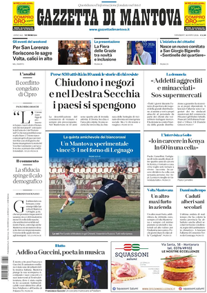 Prima pagina Gazzetta di Mantova di oggi - Quotidiano regionale