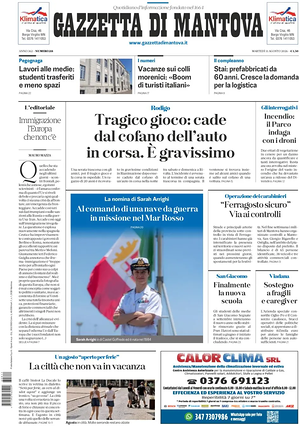 Prima pagina Gazzetta di Mantova di oggi - Quotidiano regionale
