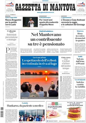 Prima pagina Gazzetta di Mantova di oggi - Quotidiano regionale