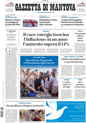 Prima pagina Gazzetta di Mantova di oggi - Quotidiano regionale