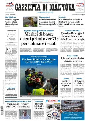 Prima pagina Gazzetta di Mantova di oggi - Quotidiano regionale