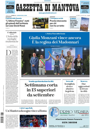 Prima pagina Gazzetta di Mantova di oggi - Quotidiano regionale