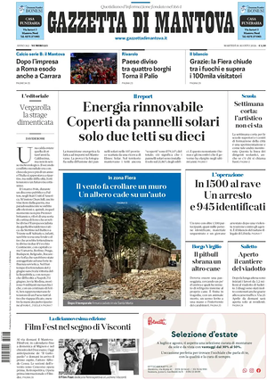 Prima pagina Gazzetta di Mantova di oggi - Quotidiano regionale