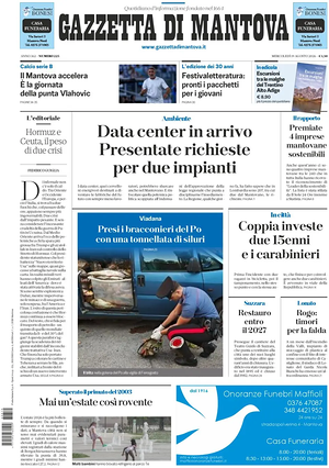 Prima pagina Gazzetta di Mantova di oggi - Quotidiano regionale