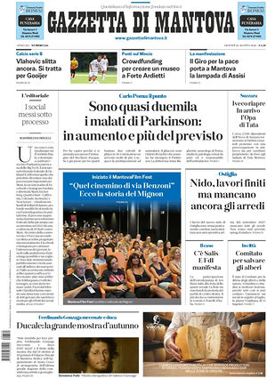 Prima pagina Gazzetta di Mantova di oggi - Quotidiano regionale