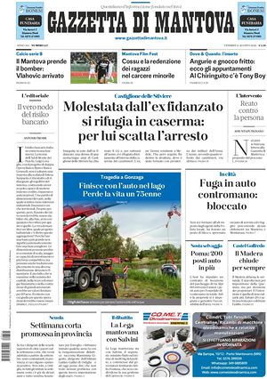 Prima pagina Gazzetta di Mantova di oggi - Quotidiano regionale