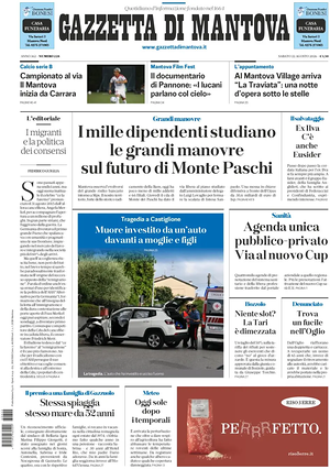 Prima pagina Gazzetta di Mantova di oggi - Quotidiano regionale