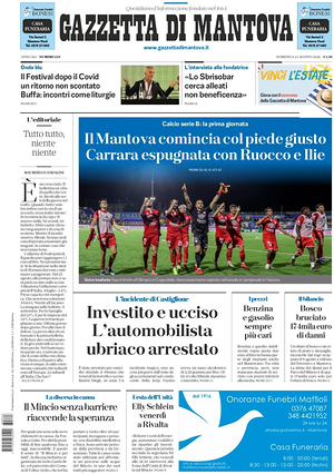 Prima pagina Gazzetta di Mantova di oggi - Quotidiano regionale