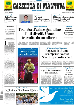 Prima pagina Gazzetta di Mantova di oggi - Quotidiano regionale