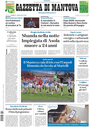Prima pagina Gazzetta di Mantova di oggi - Quotidiano regionale